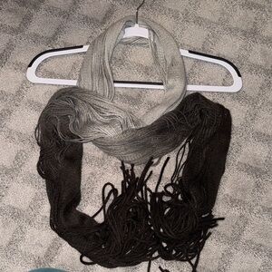 Buckle Gray and Brown Fringe Scarf